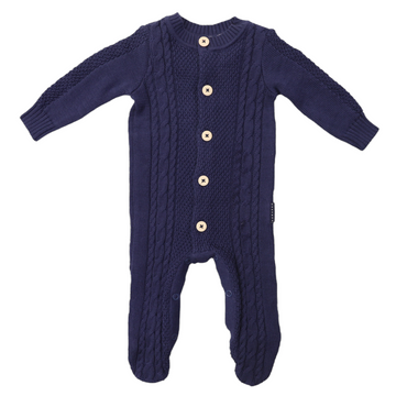 Cable Knit Button up Onesie Peacoat