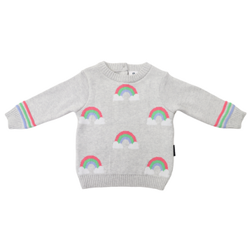 Rainbow Pattern Knit Sweater Microchip Grey
