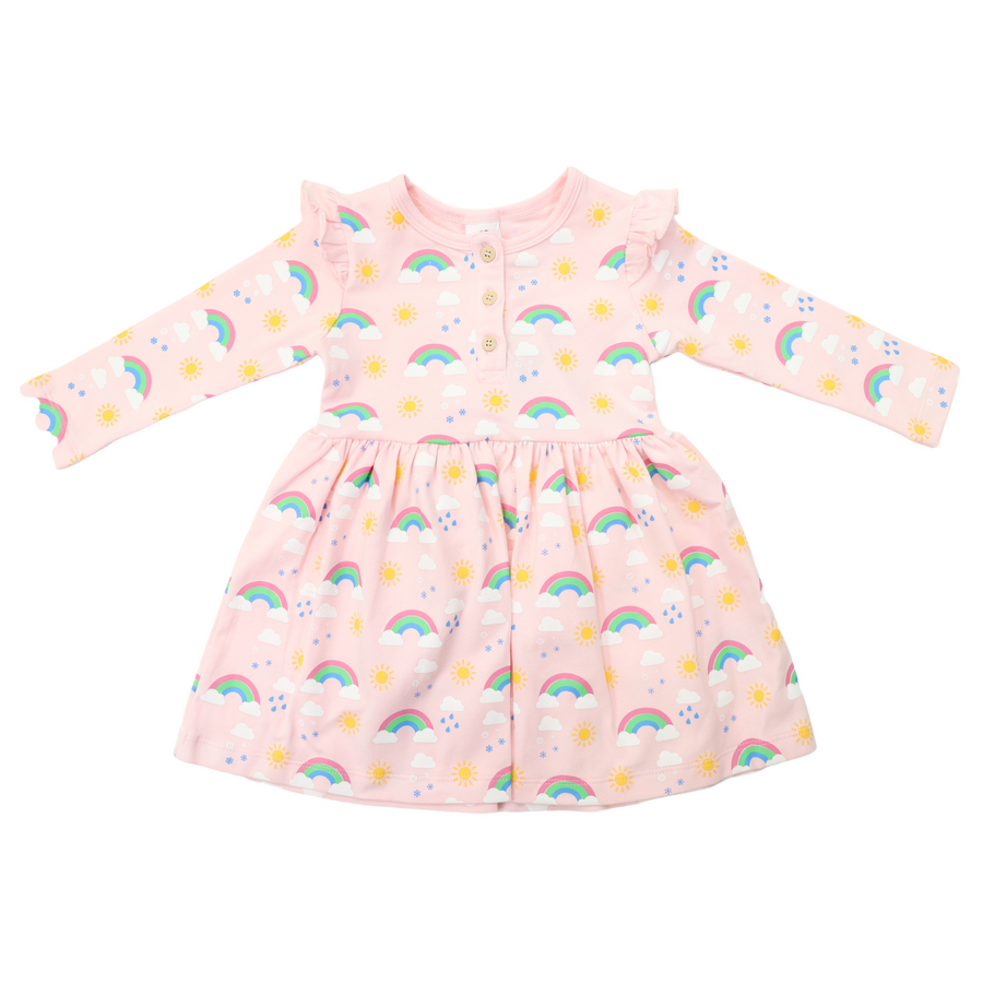 Rainbow Print Cotton Stretch Dress Fairytale Pink