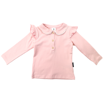 Frill Collared Cotton Blouse Dusty Pink
