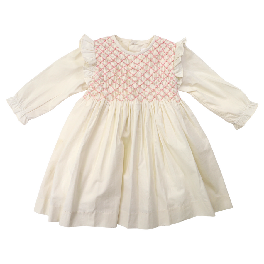 Frill Smocked Dress Beige