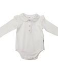 Frill Collared Cotton Bodysuit Beige