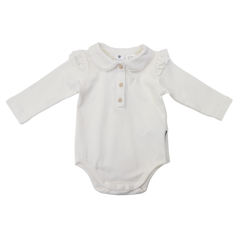 Frill Collared Cotton Bodysuit Beige