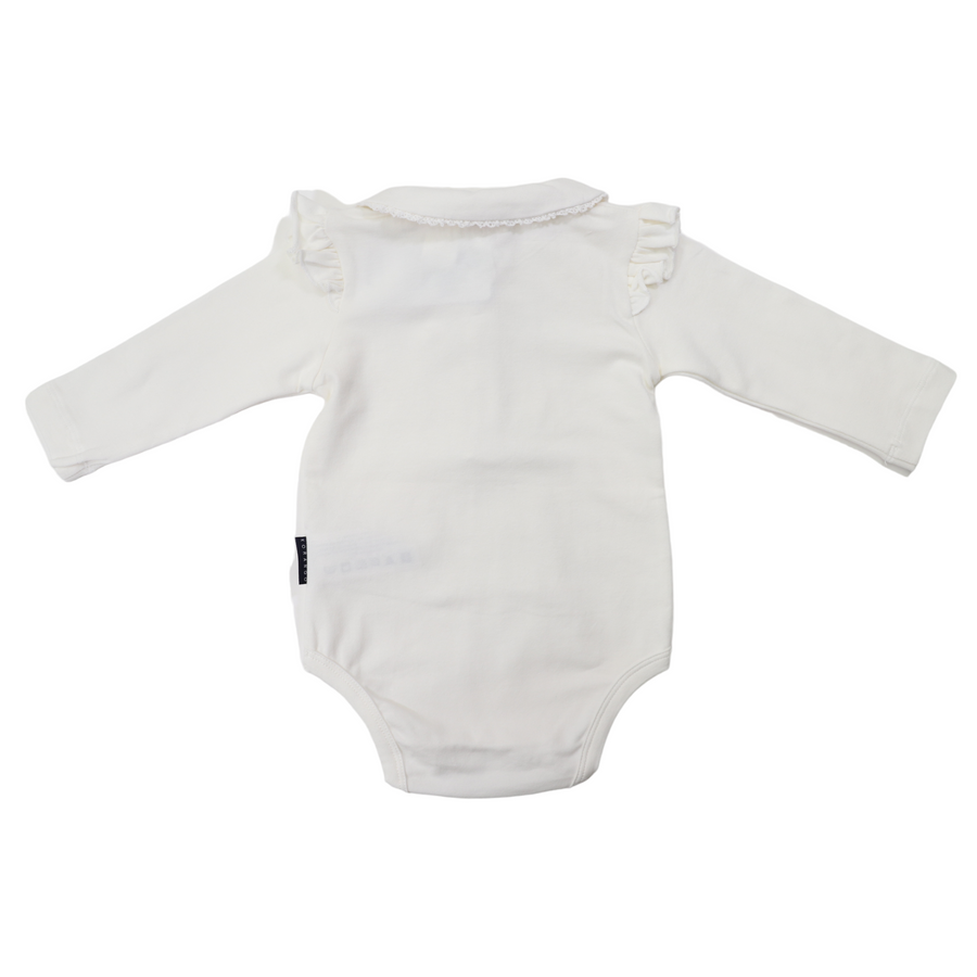 Frill Collared Cotton Bodysuit Beige