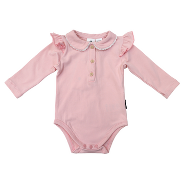 Frill Collared Cotton Bodysuit Dusty Pink