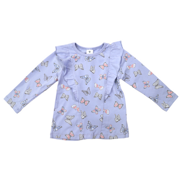 Butterfly Print Tee with Frill Blue Herron