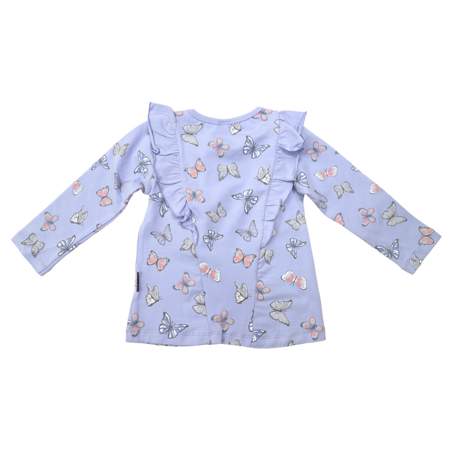 Butterfly Print Tee with Frill Blue Herron