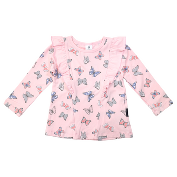 Butterfly Print Tee with Frill Fairytale Pink