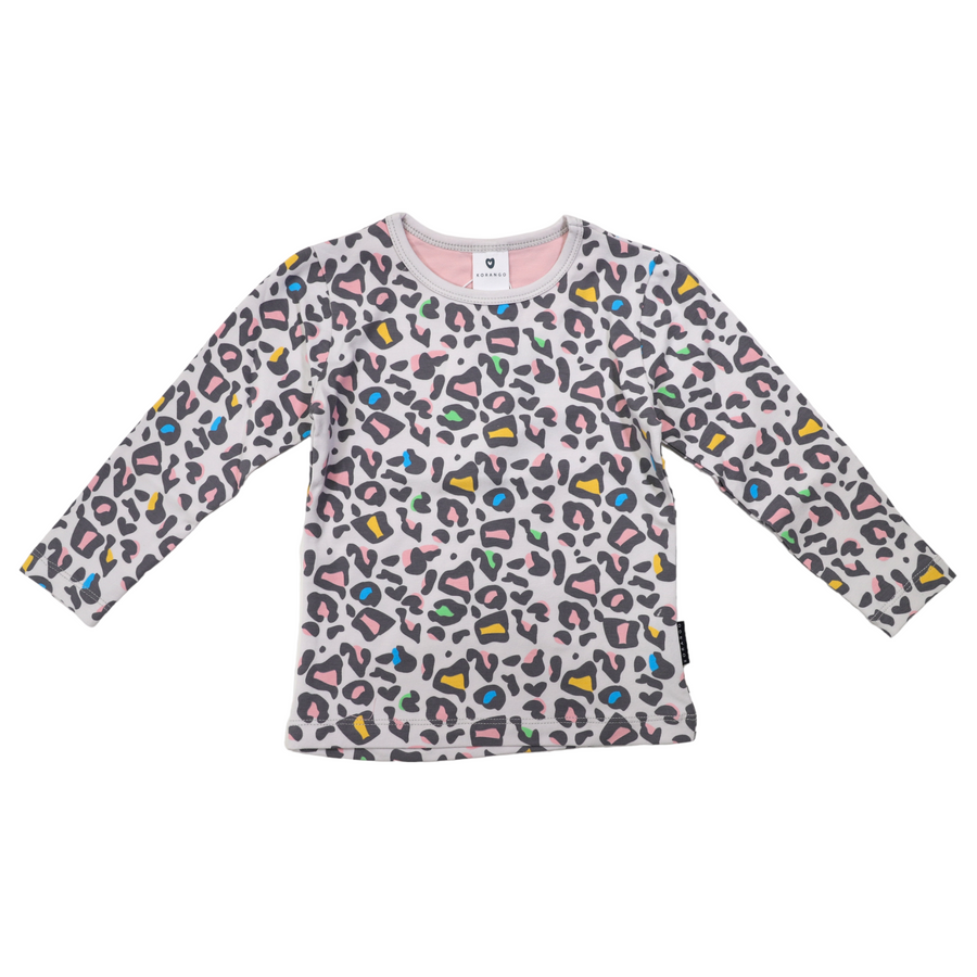 Leopard Print Long Sleeve Tee Microchip Grey