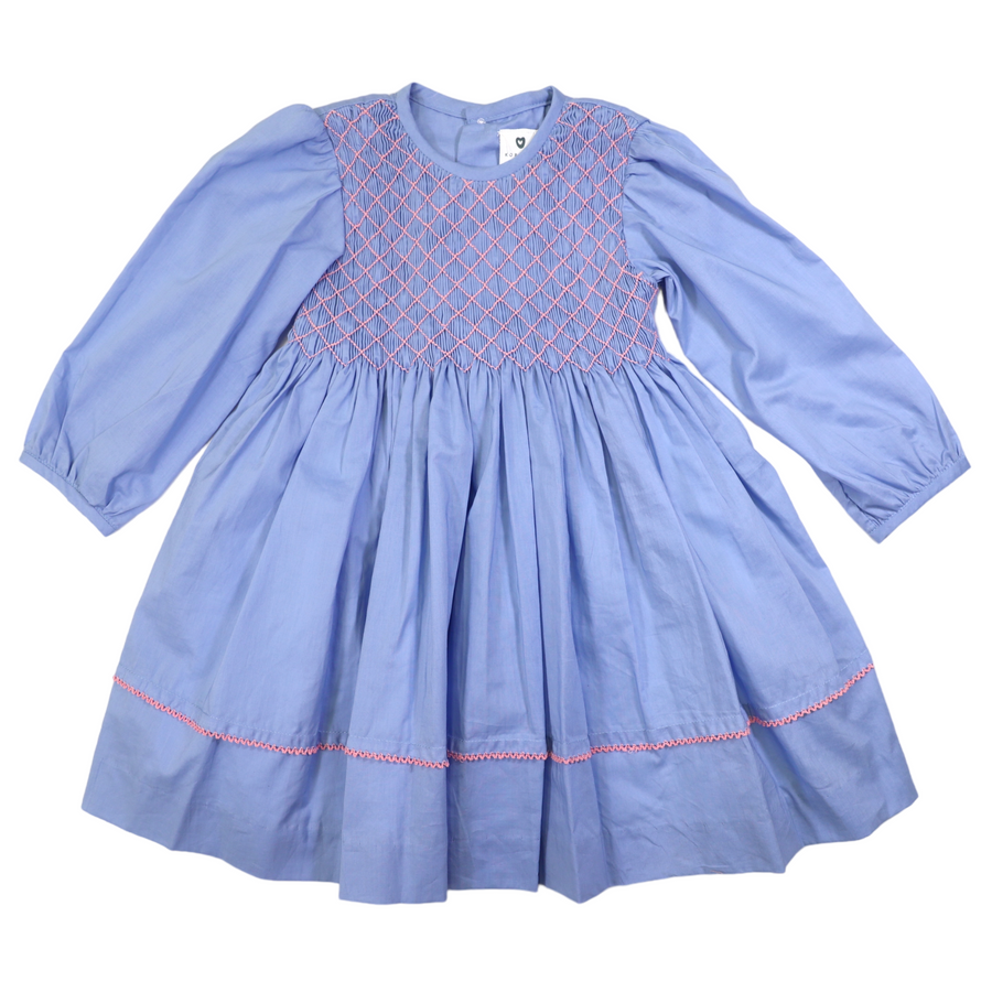 Long Sleeve Smocked Dress Blue Heron