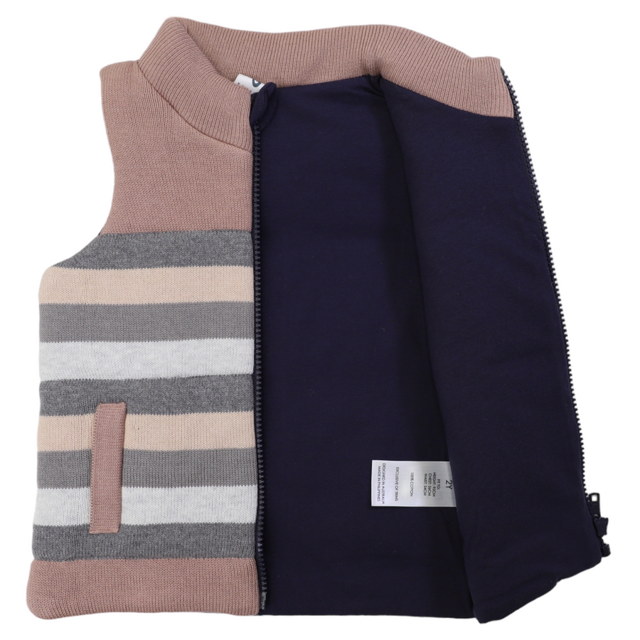 Padded Knit Vest Hazelnut Stripe