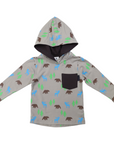 Bear Print Long Sleeve Hooded Tee London Fog