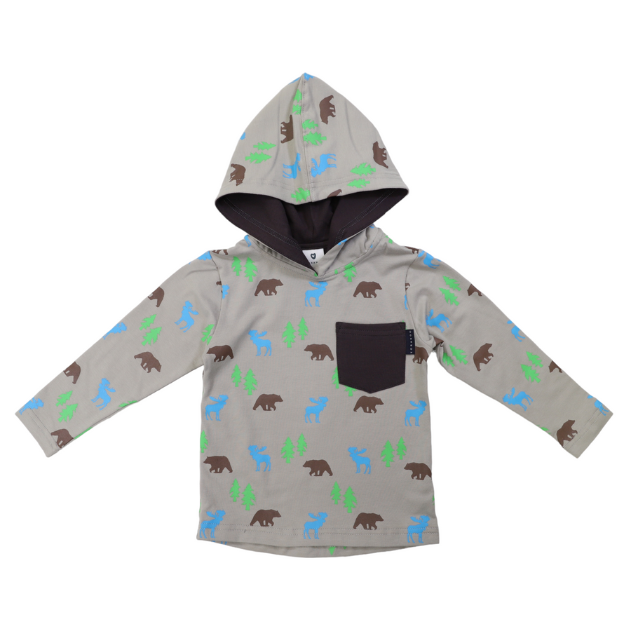 Bear Print Long Sleeve Hooded Tee London Fog