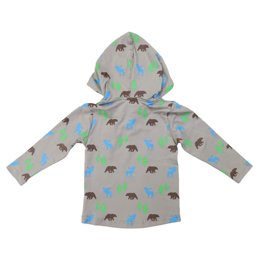 Bear Print Long Sleeve Hooded Tee London Fog