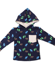 Bear Print Long Sleeve Hooded Tee Peacoat