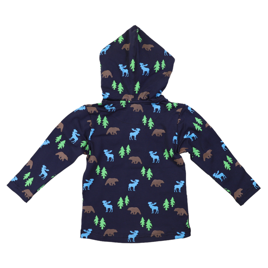 Bear Print Long Sleeve Hooded Tee Peacoat