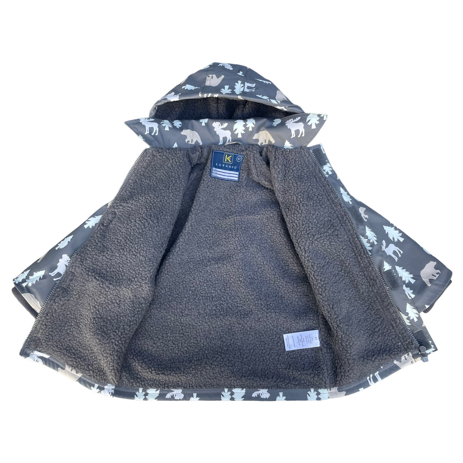 Bear Print Colour Change Sherpa Lined Raincoat Charcoal