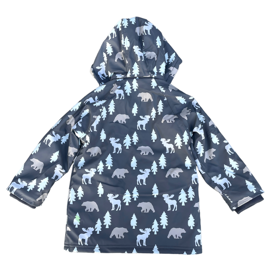 Bear Print Colour Change Sherpa Lined Raincoat Charcoal