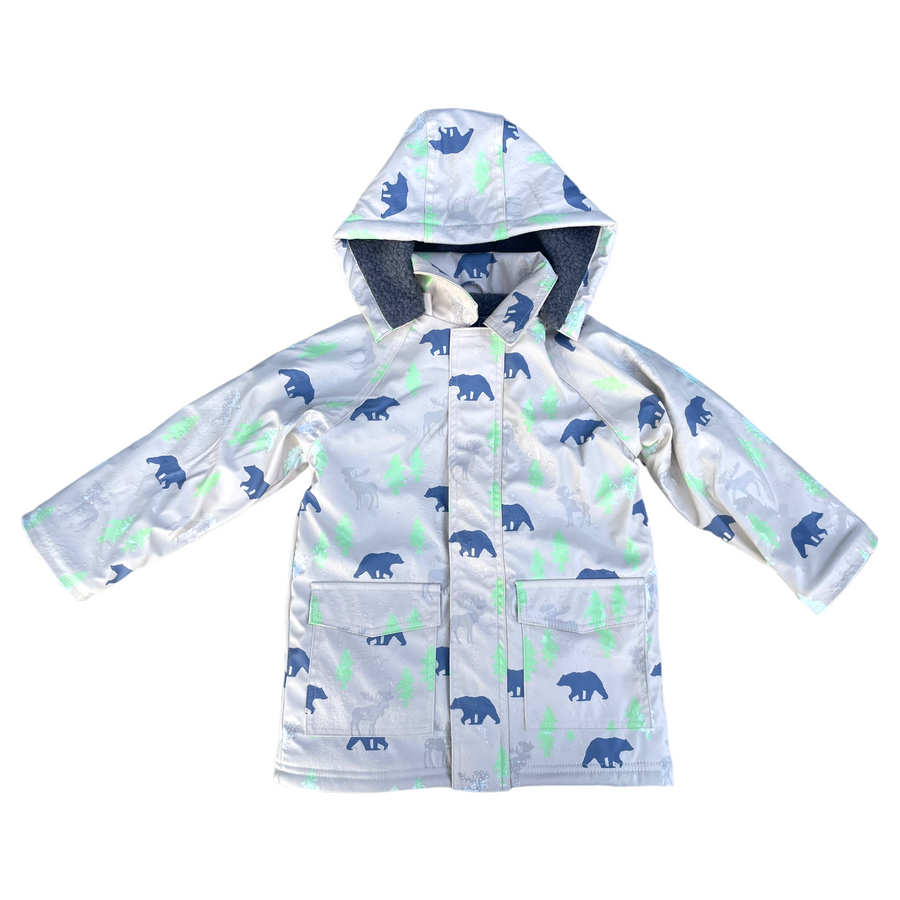 Bear Print Colour Change Sherpa Lined Raincoat Tapioca