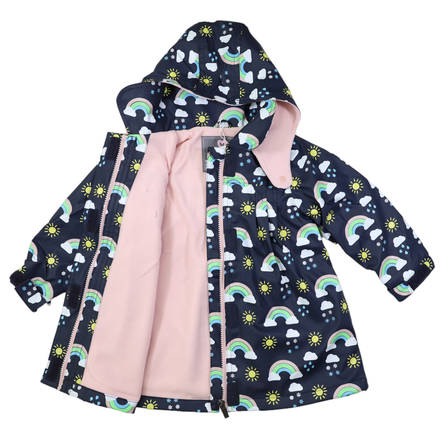 Sunshine & Rainbows Polar Fleece Lined Raincoat Peacoat