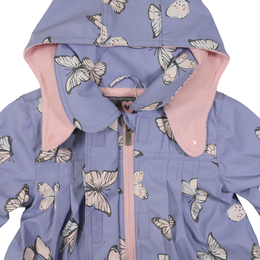 Butterfly Colour Change Terry Towelling Lined Raincoat Blue Heron