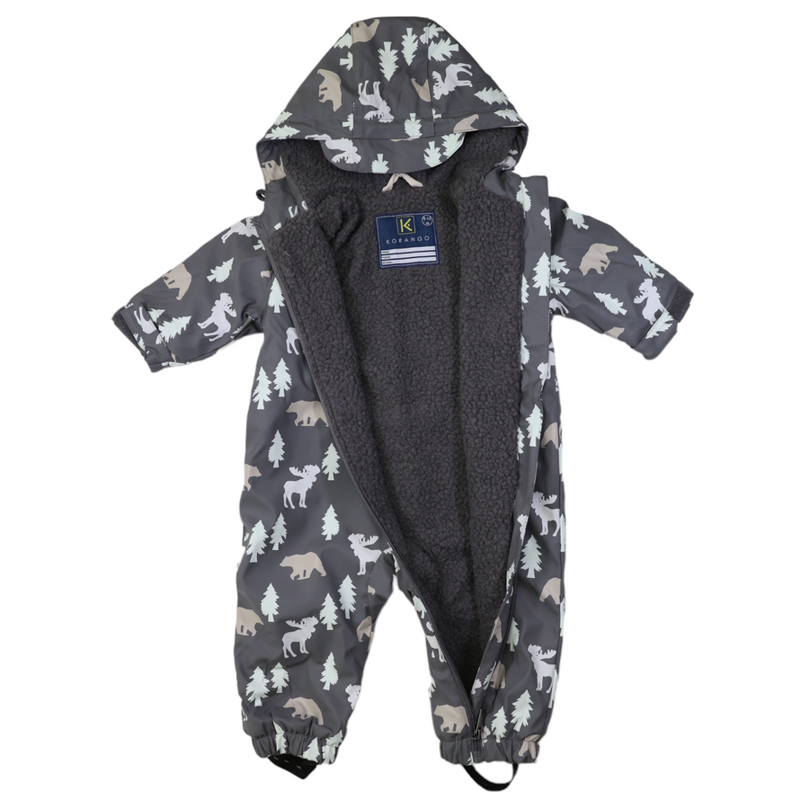 Bear Colour Change Sherpa Lined Zip Rain Suit Charcoal