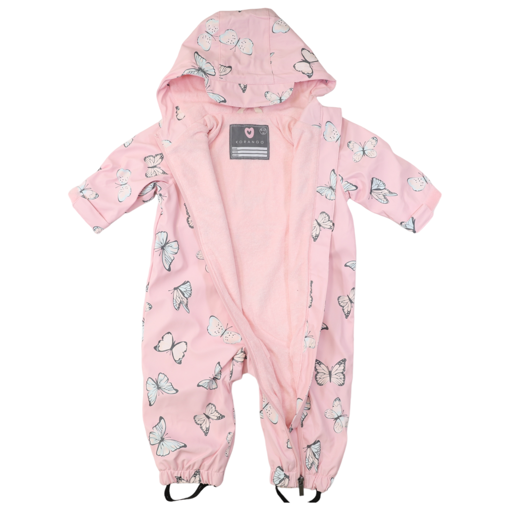 Butterfly Colour Change Terry Towelling Lined Zip Rain Suit Fairytale Pink