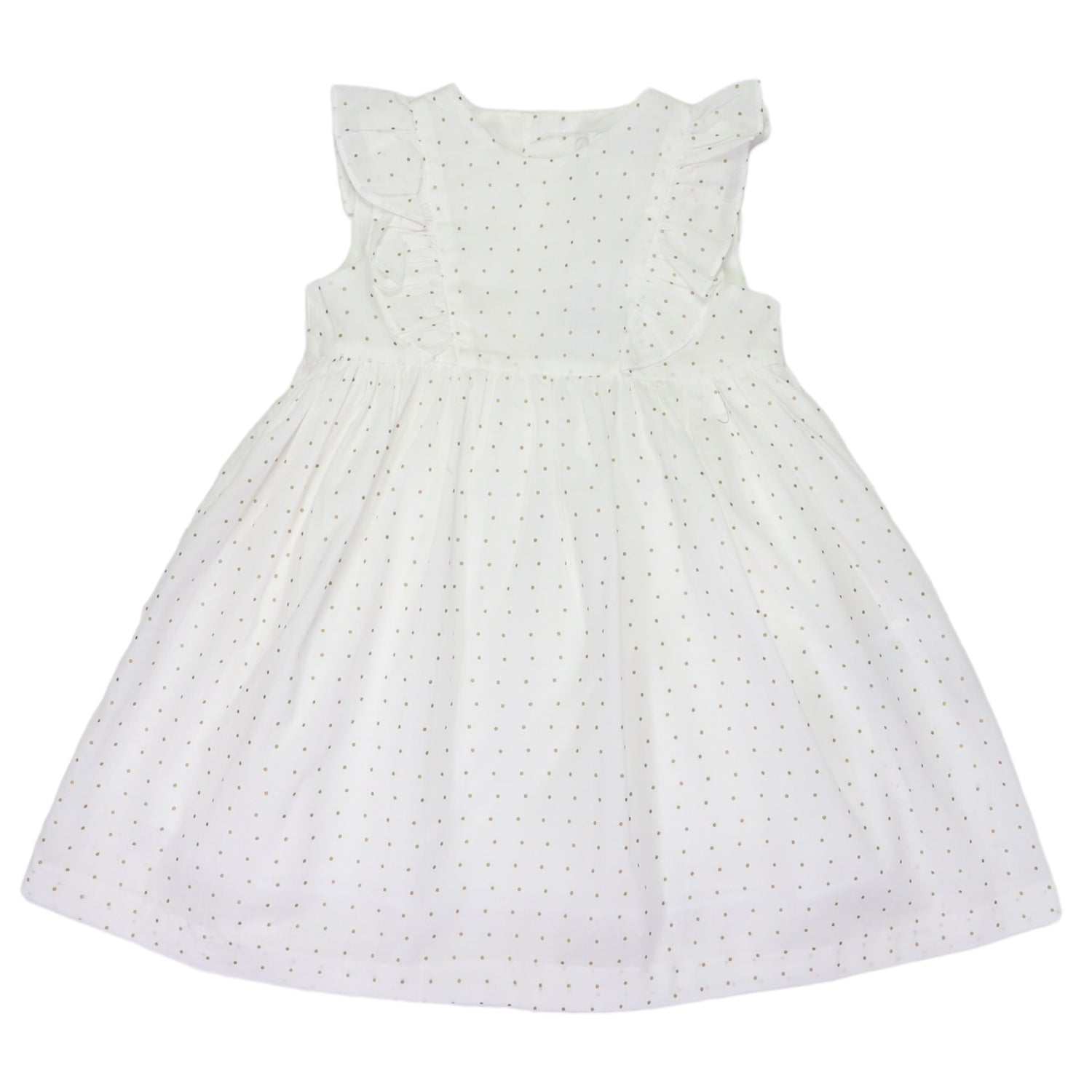 Gold Spot Frill Dress White
