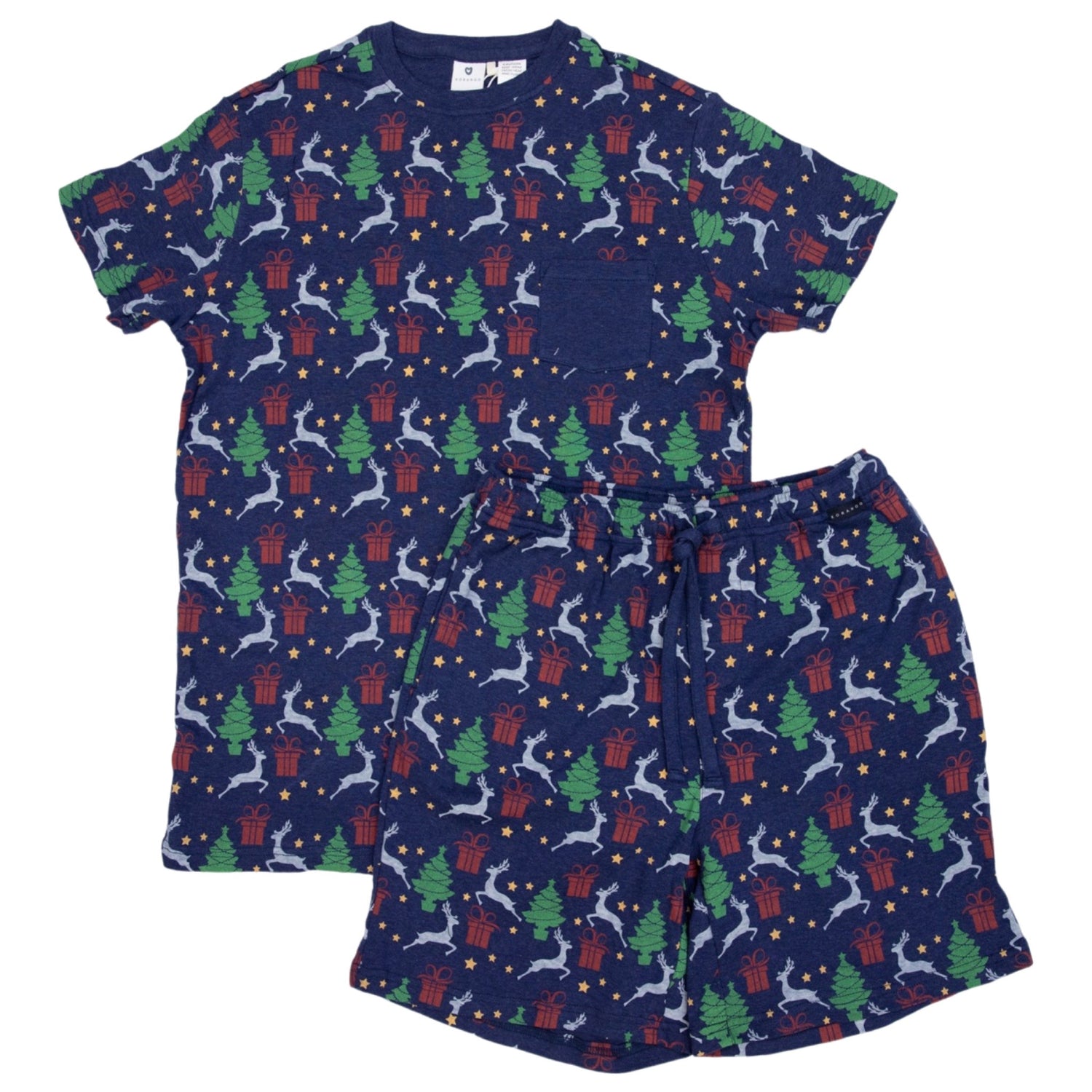 Adult Cotton Modal Xmas Short Sleeve Top & Short Navy