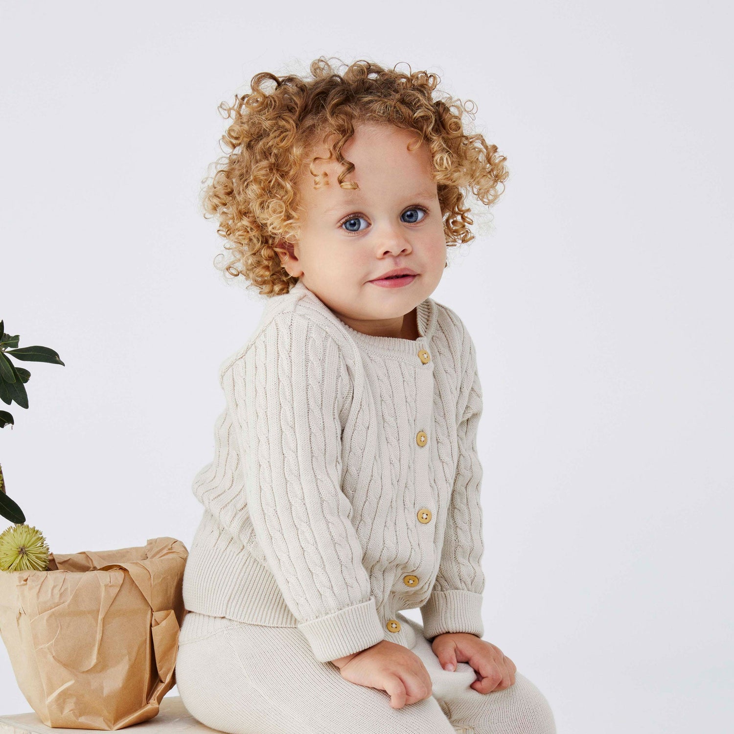 Cable Knit Cardigan Beige