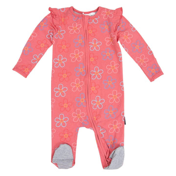 Flower Print Zip Onesie Tea Rose