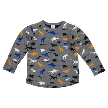 All Over Print Dinosaur Top Charcoal