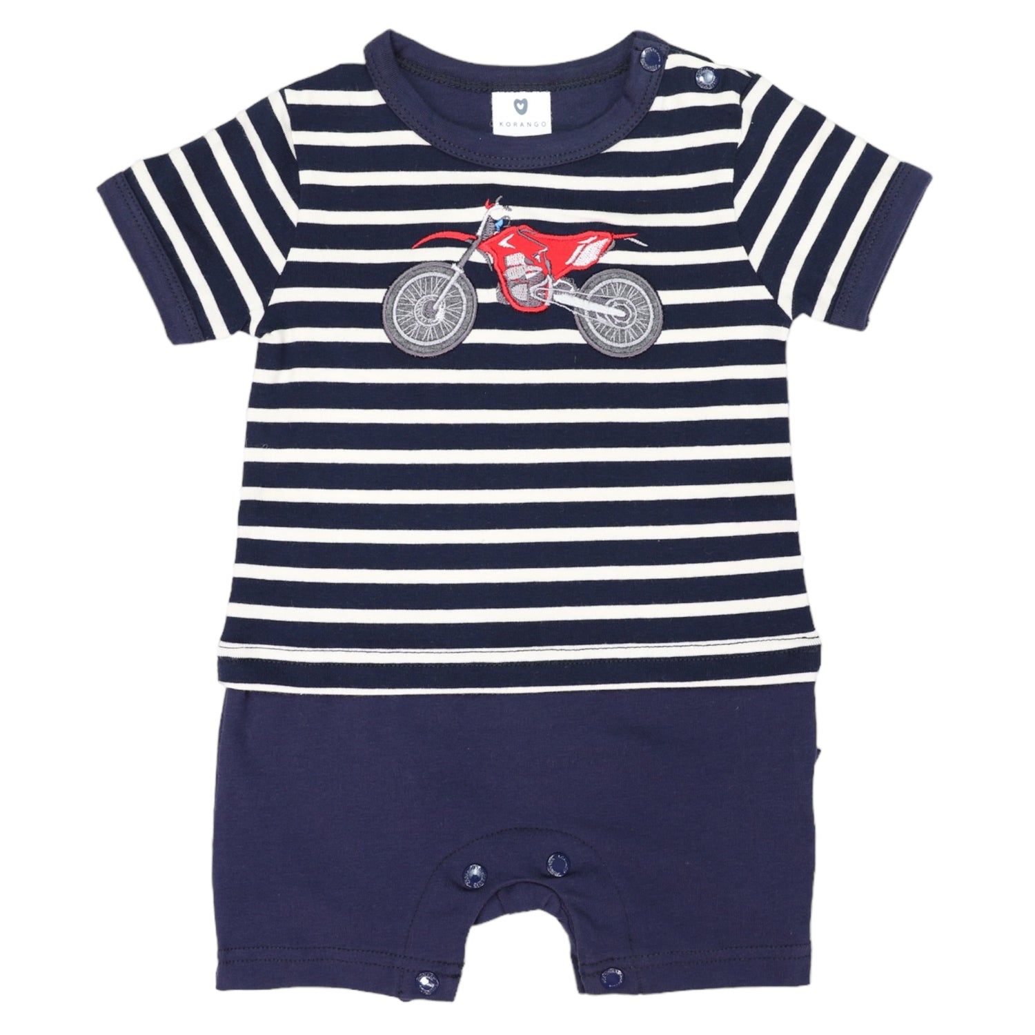 Motor Bike Applique Short Sleeve Onesie Navy