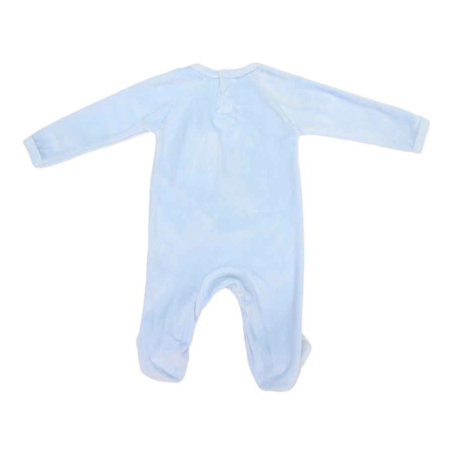 Velour Romper with Bunny Applique Blue