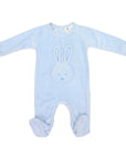 Velour Romper with Bunny Applique Blue