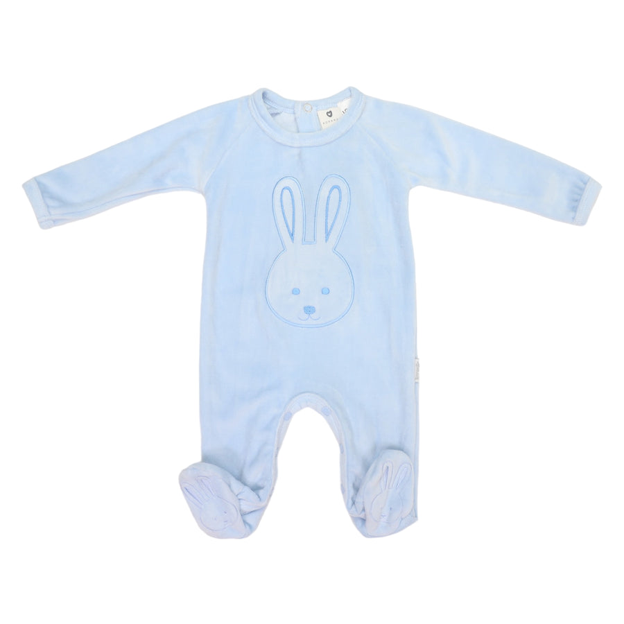 Velour Romper with Bunny Applique Blue