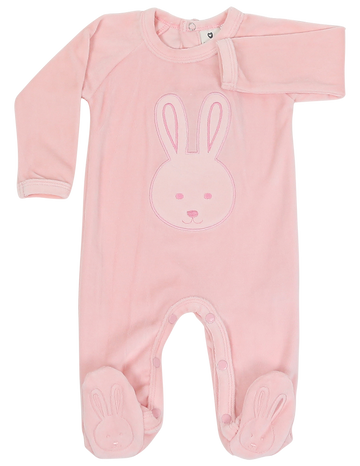 Velour Romper with Bunny Applique Pink