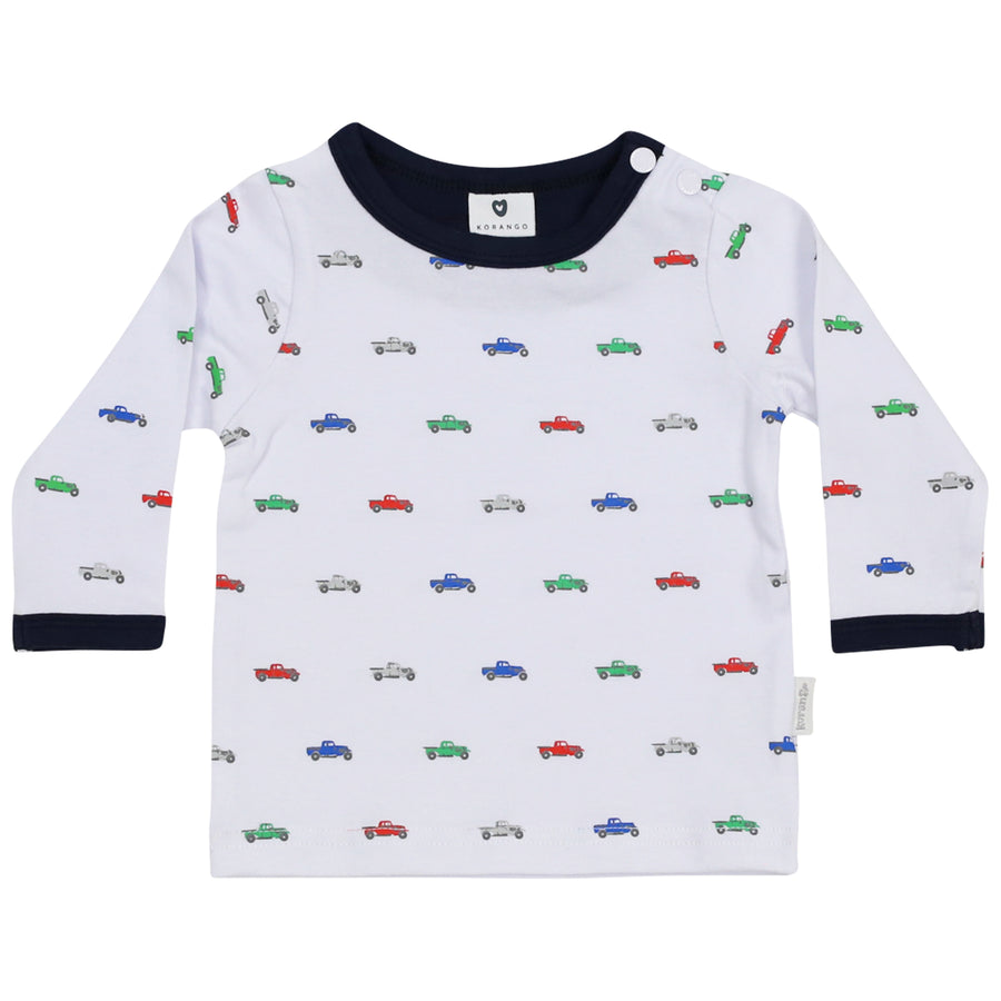 Long Sleeve Top with Truck Print White