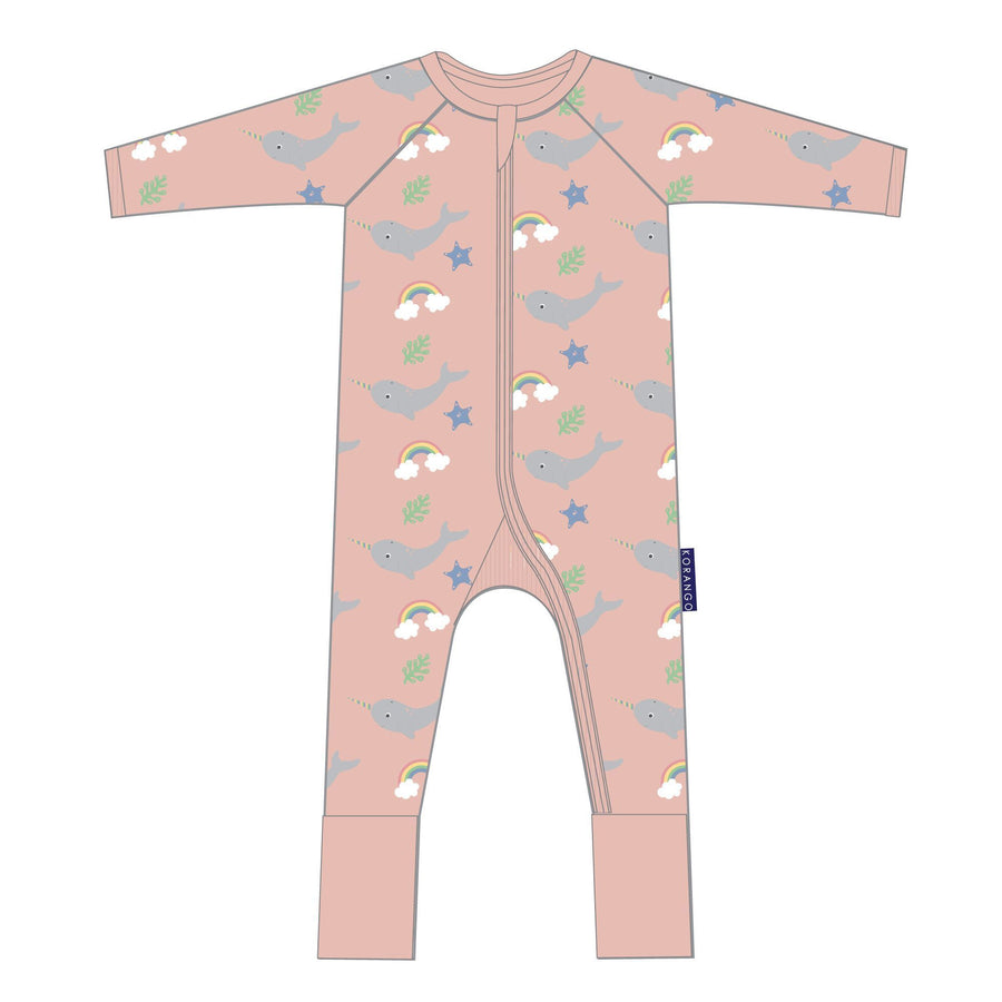 Narwhal Zip Onesie Pink