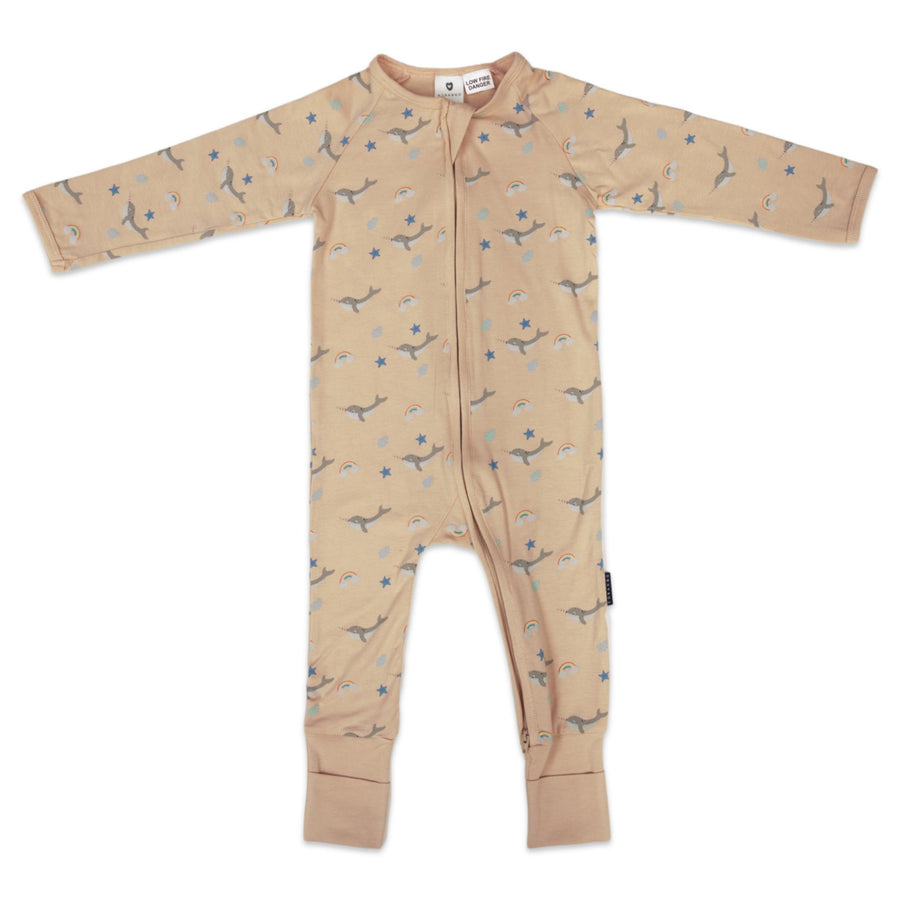 Narwhal Zip Onesie Pink