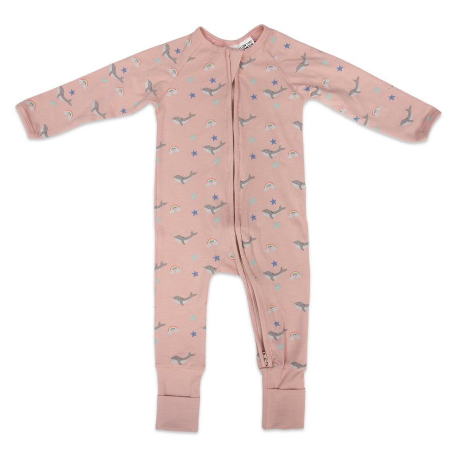 Narwhal Zip Onesie Pink