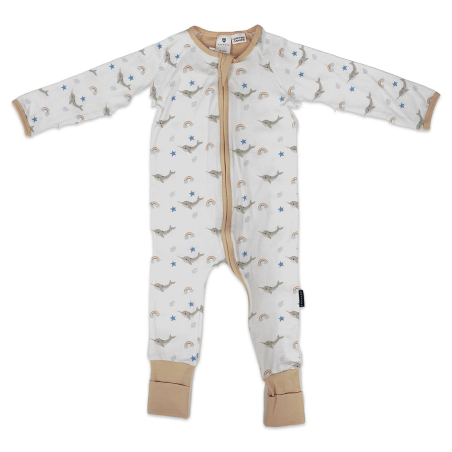 Narwhal Zip Onesie White