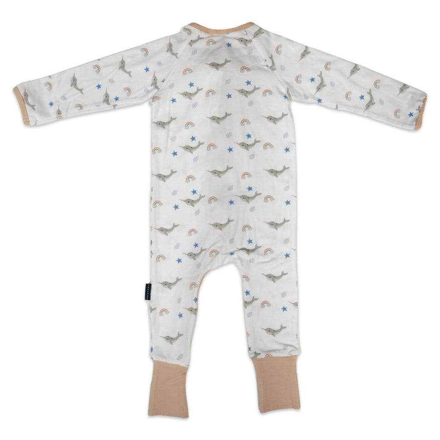 Narwhal Zip Onesie White