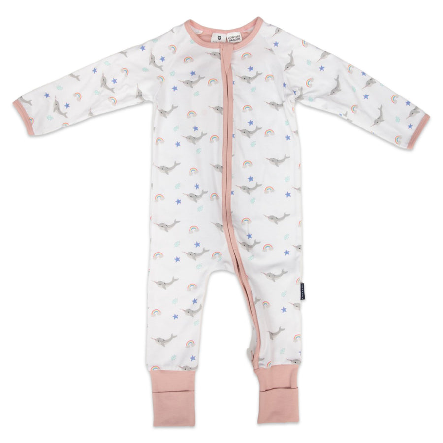 Narwhal Zip Onesie White