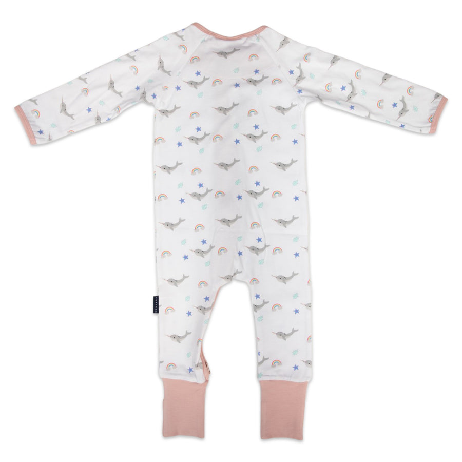 Narwhal Zip Onesie White