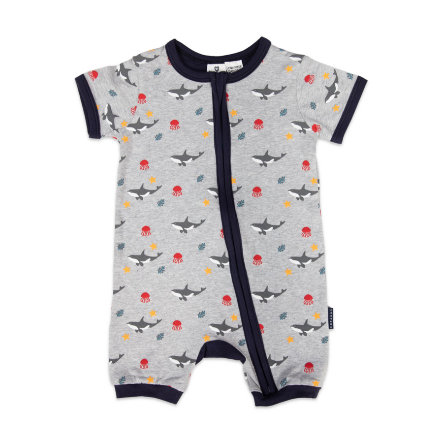 Under the Sea Short Sleeve Zip Onesie Grey