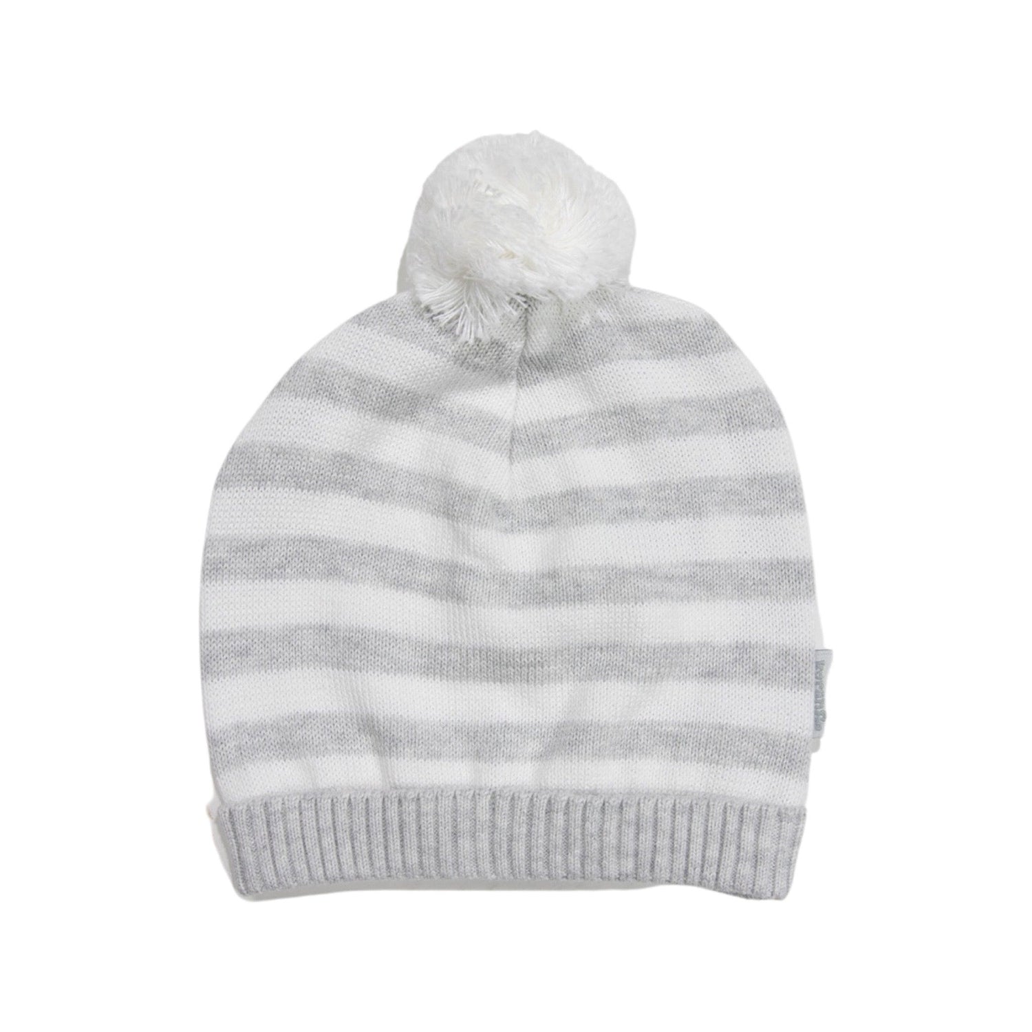 Stripe Knit Beanie Grey with Pom