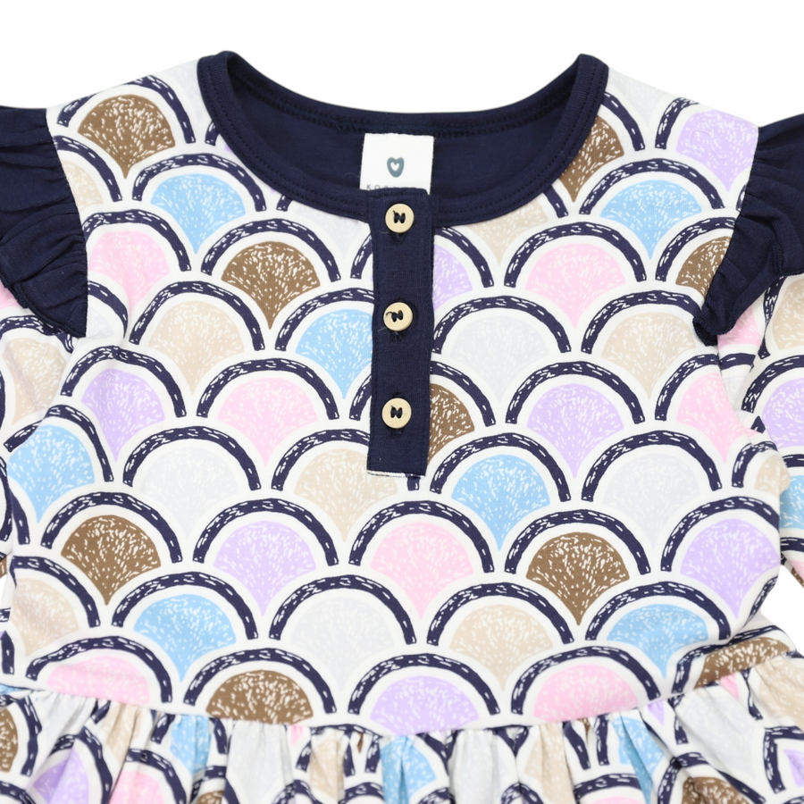 Arch Frill Print Dress Blue