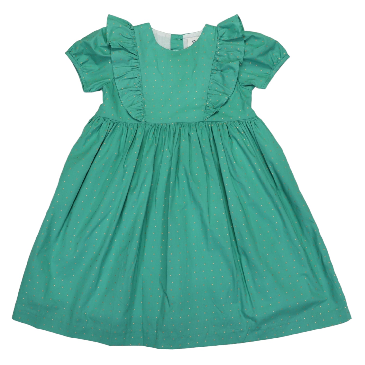 Cotton Poplin Gold Spot Frill Dress Green