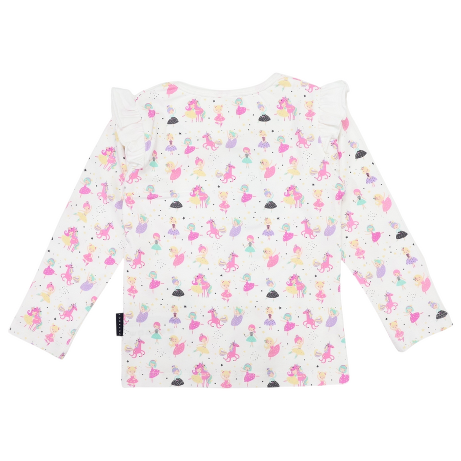 Dancing Unicorn Frill Print Tee Cream